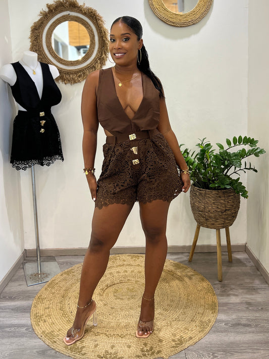 Combinaison Short-Dentelle chic