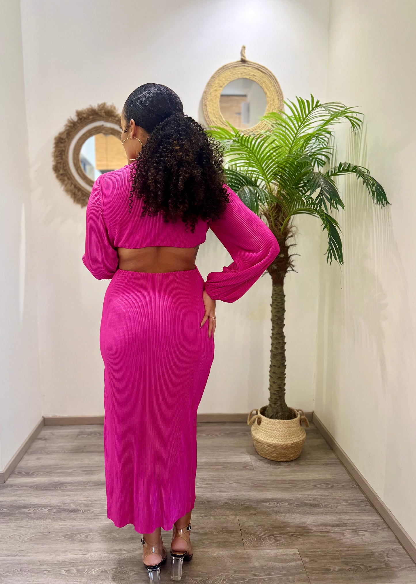 Robe longue rose