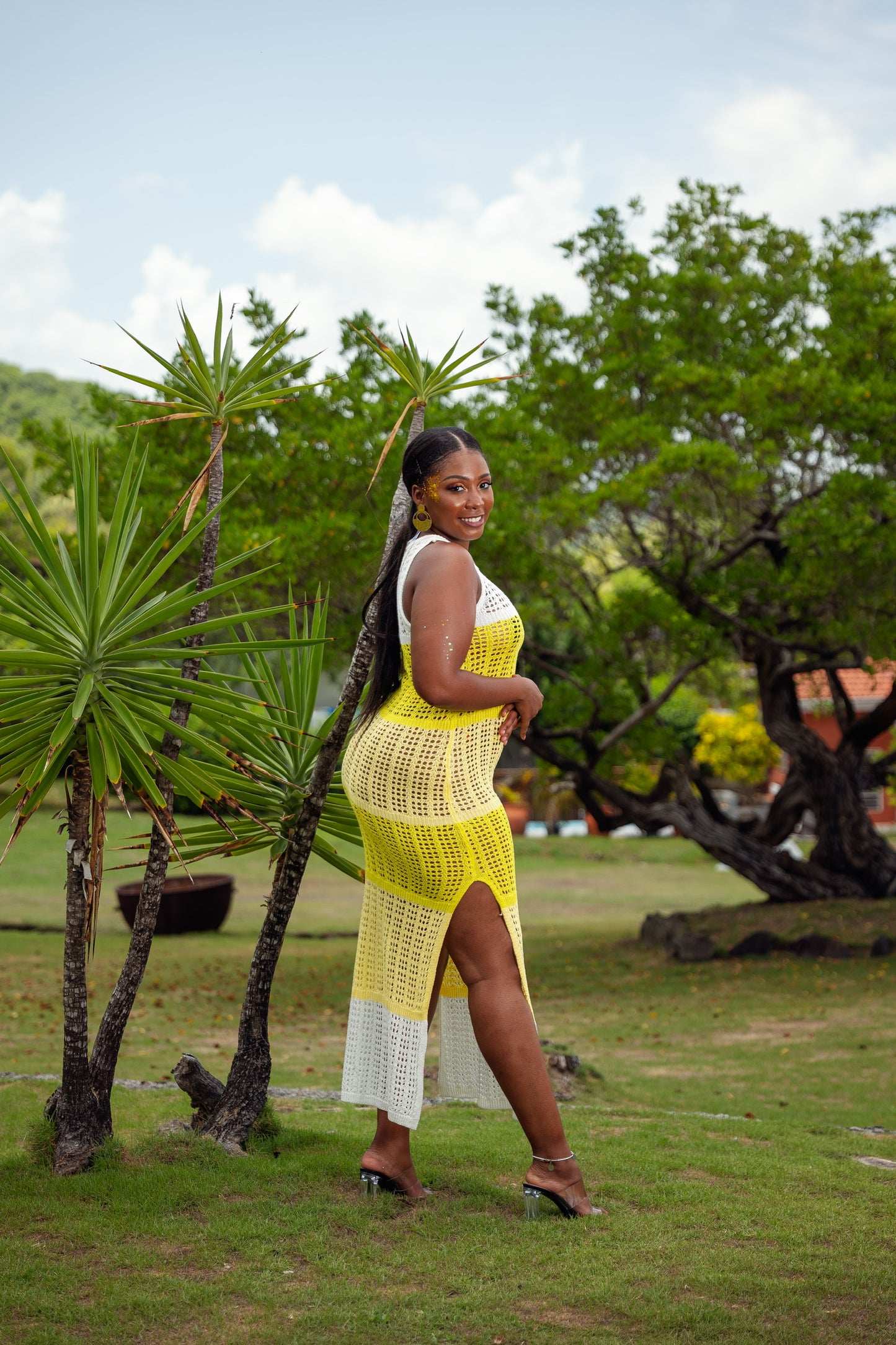 Robe longue en maille bicolore